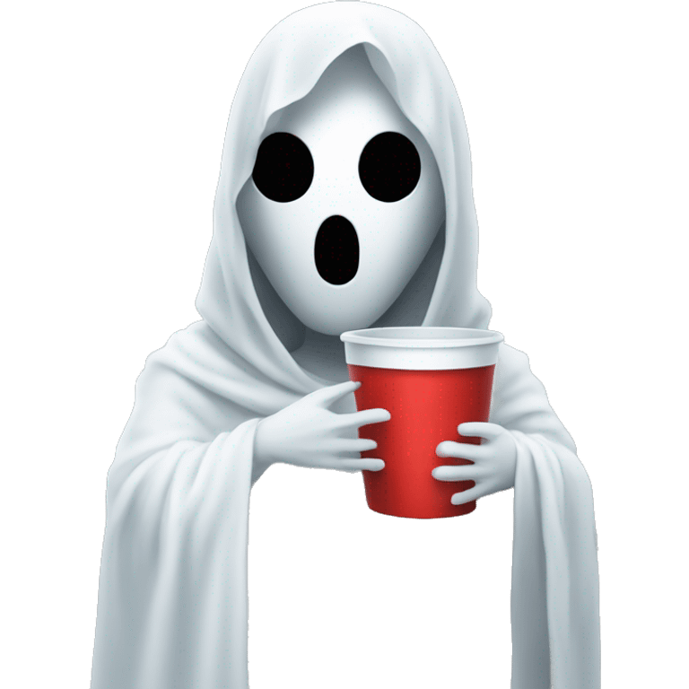 ghost wearing a crop top and holding a red cup emoji