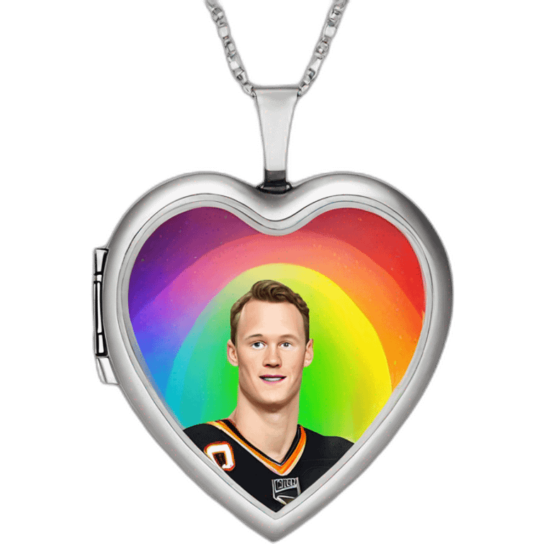 Jonathan Toews inside a rainbow locket heart emoji