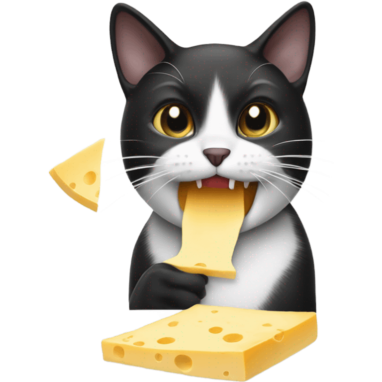 Black and white cat eating cheese emoji