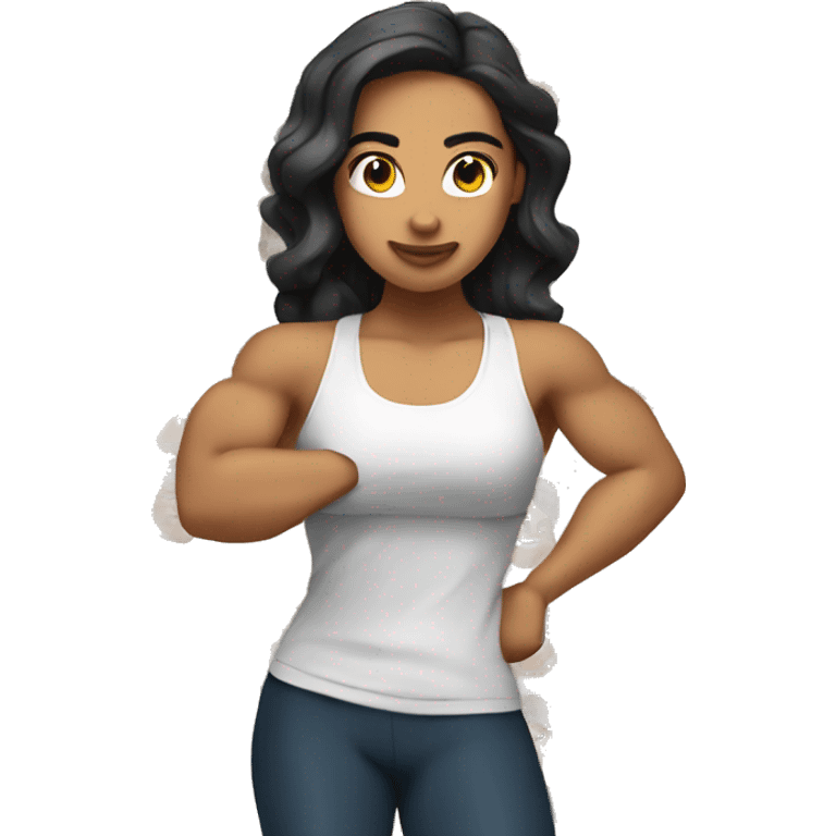 Athletic Mexican girl show biceps emoji