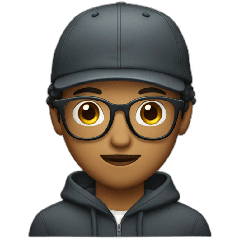 A young man with cap and glasses and and hoodie and mustache  emoji