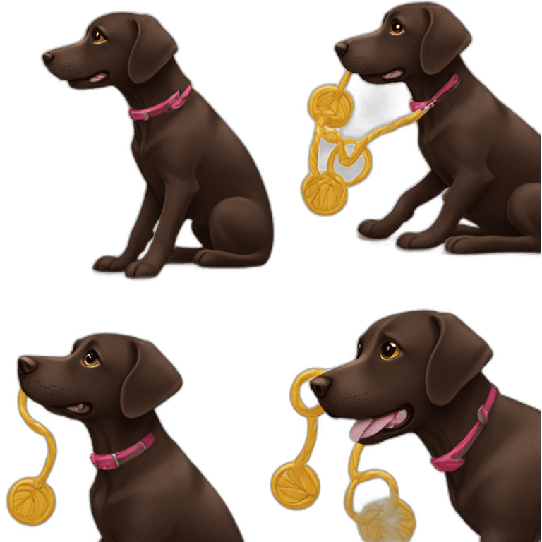 Chocolate labrador playing with long black hair ringe woman emoji