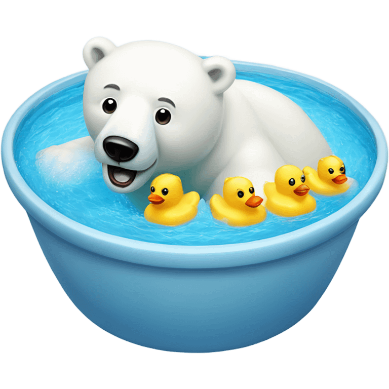 Polar bear swimming in a pool with rubber duckies emoji