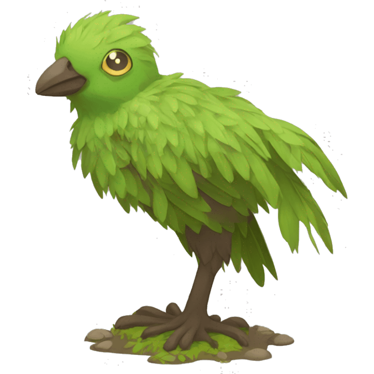 earthly muddy fresh Cool Cute Fantasy legendary swampy tree-jungle-bird plant-grass-type-Dendro-avian Fakemon full body emoji