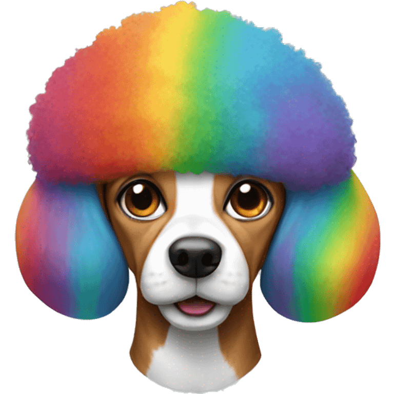 Beagle clown with rainbow afro emoji