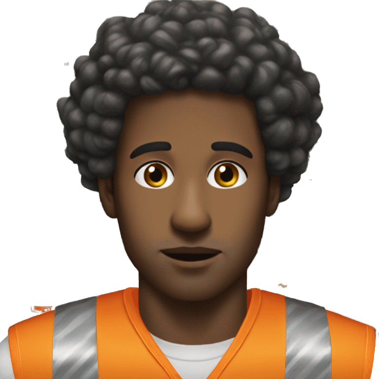 sad Black Male with Small Afro from Home Depot wearing orange pro loader vest pushing orange home depot carts emoji