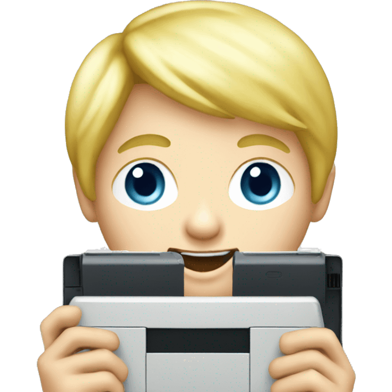 blonde boy playing nintendo ds emoji