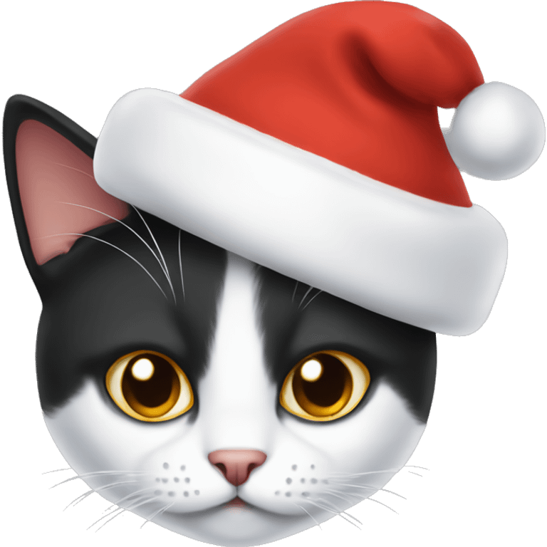 White and black cat in Santa hat emoji