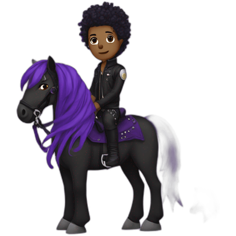 a PURPLE horse with a dark purple black punk outfit with and glizzy bands and dark purple hair emoji