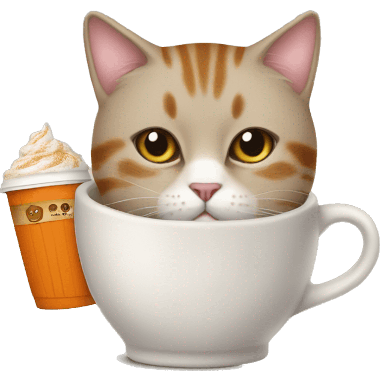 British cat with pumpkin spice latte  emoji