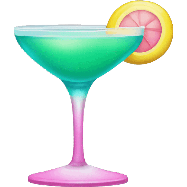 Bluish green cocktail with pink and yellow emoji