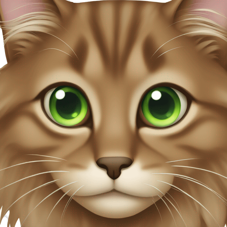 long-haired brown cat with green eyes emoji