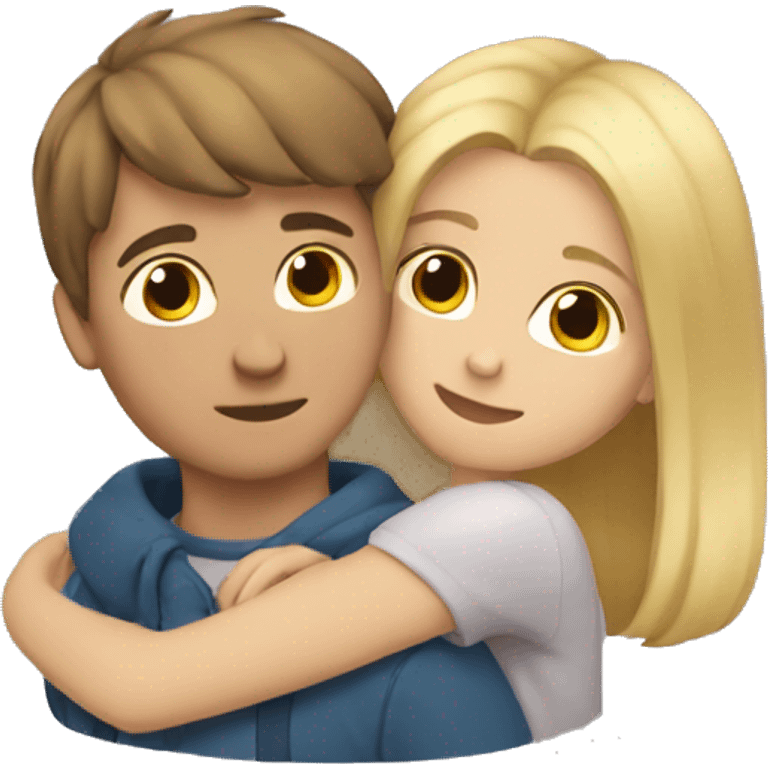 boy with brown hair hugging girl with blonde hair emoji