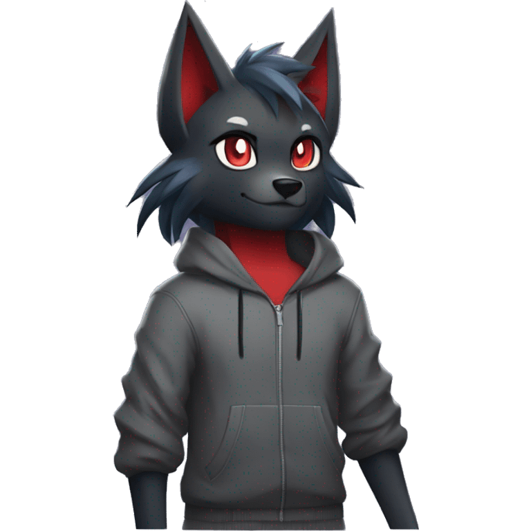 Cool Edgy Zorua-Zoroark-Mightyena with a collar and hoodie full body emoji