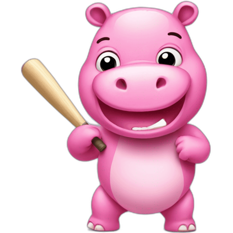 cute pink hippo playing cricket emoji