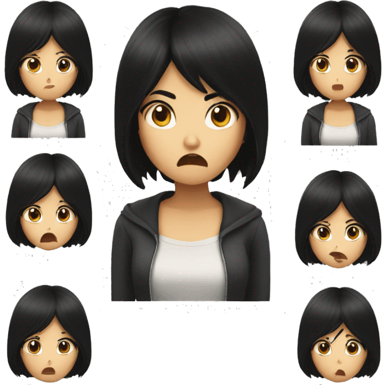 a girl with black hair very hungry and angry emoji