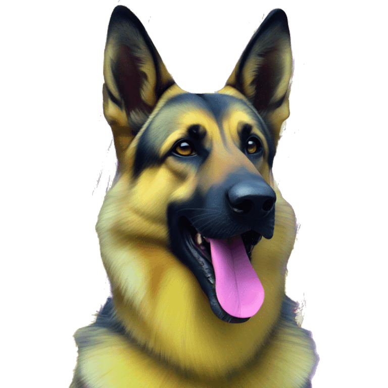 .Zombie_ Vaporwave black holographic oilslick zombie yellow German shepherd dog yellow caution tape graffiti stripes iridescent blue purple yellow stripes emoji