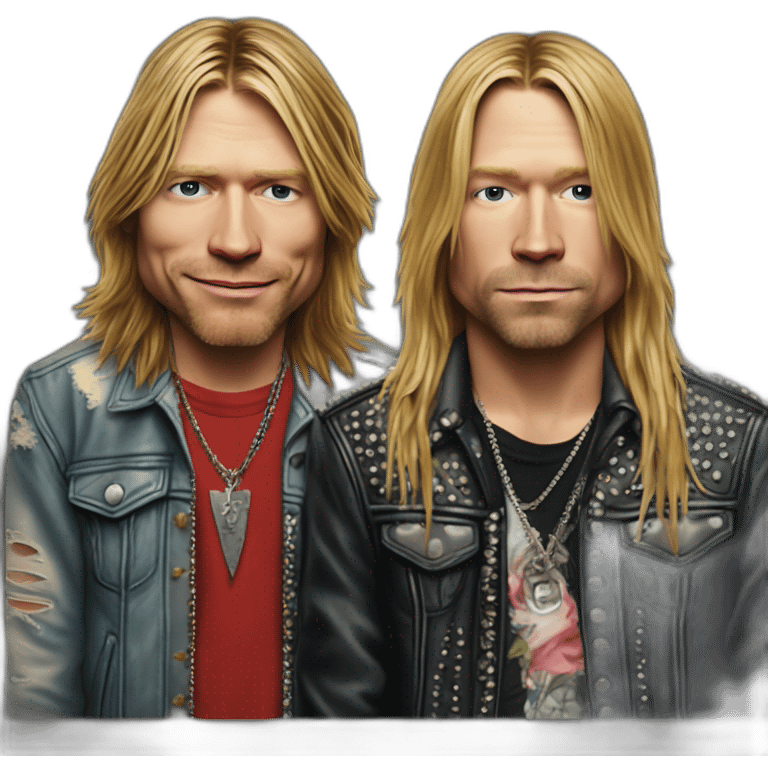 Hyper realistic Kurt cobain and hyper realistic axl rose hugging emoji