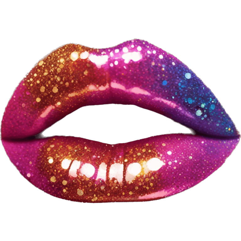 Rainbow ombre lip gloss with a lot of glitter emoji