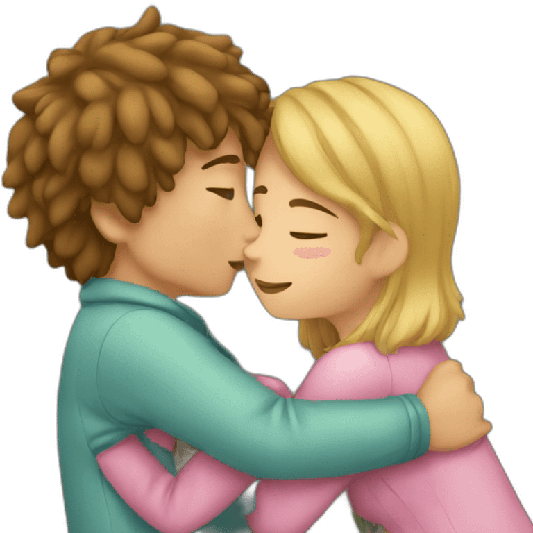 Boy huging a girl and kiss her emoji