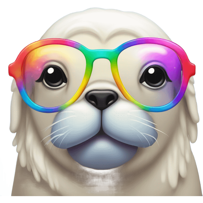 Lisa Frank cute Walrus wearing rainbow cloud shaped glasses emoji