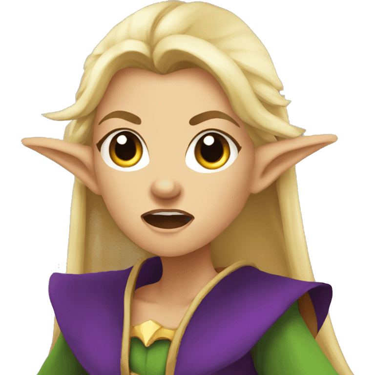 enraged angry, Noble female Elf with Elf ears and blonde hair and purple robes emoji