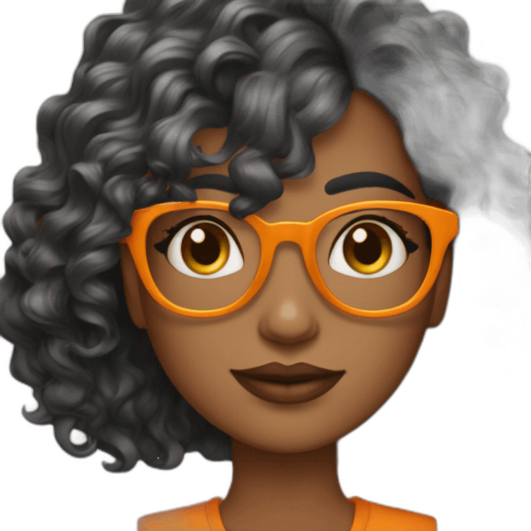 chica con cabello color naranja, cabello rizado, usa lentes, piel clara, con una cámara profesional en las manos emoji