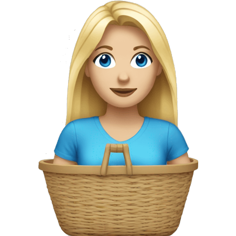 Blonde woman, blue eyes, target basket emoji