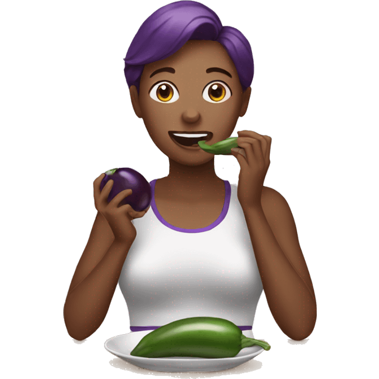 Women eating eggplant emoji