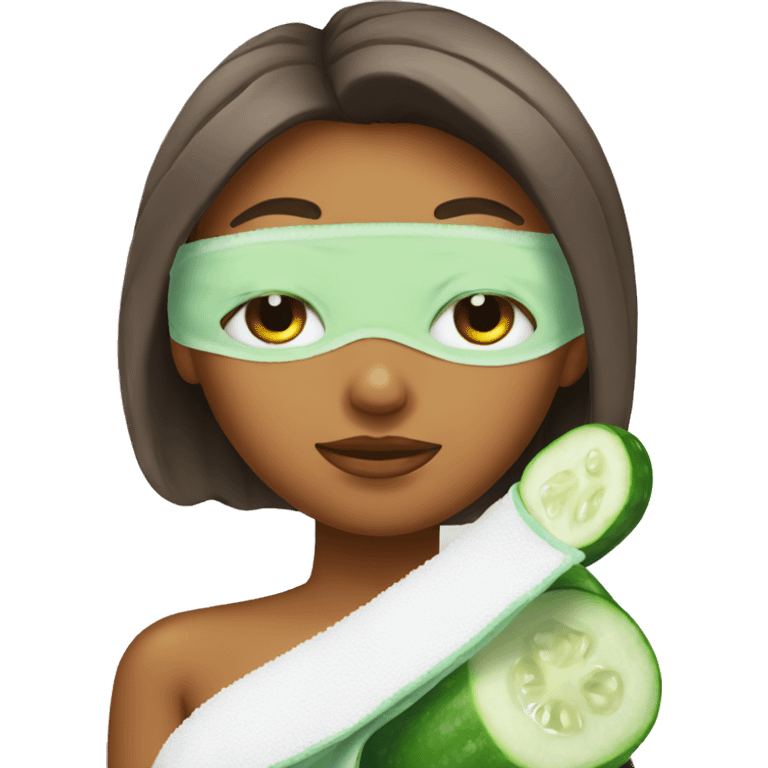 girl straight out of the shower with her hair wrapped up in a towel with cucumbers on her eyes emoji