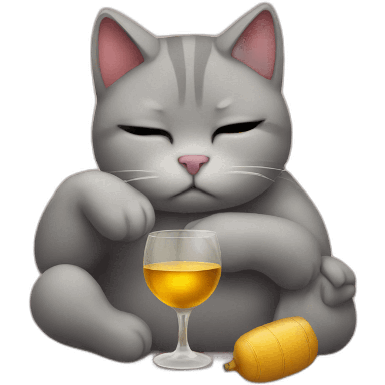 depressed tired kitty drinking wine emoji