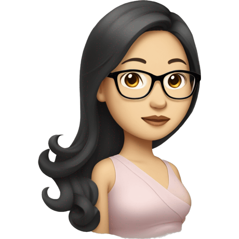 Pregnant asian woman in elegant dress and glasses and shoulder length hair emoji