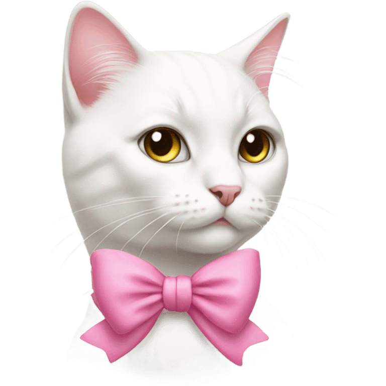 White cat with a pink bow emoji