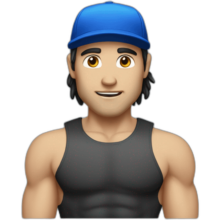 white guy who is strong with black longhair with blue cap emoji