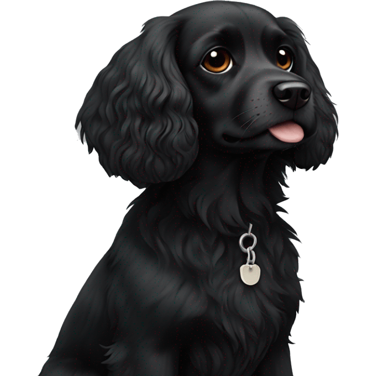 completely black small spaniel with black fur on his whole face and white fur on chest emoji