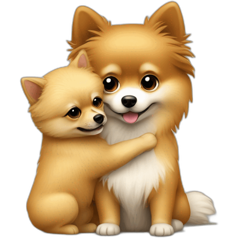 German mini pintscher hugging a pomeranian emoji