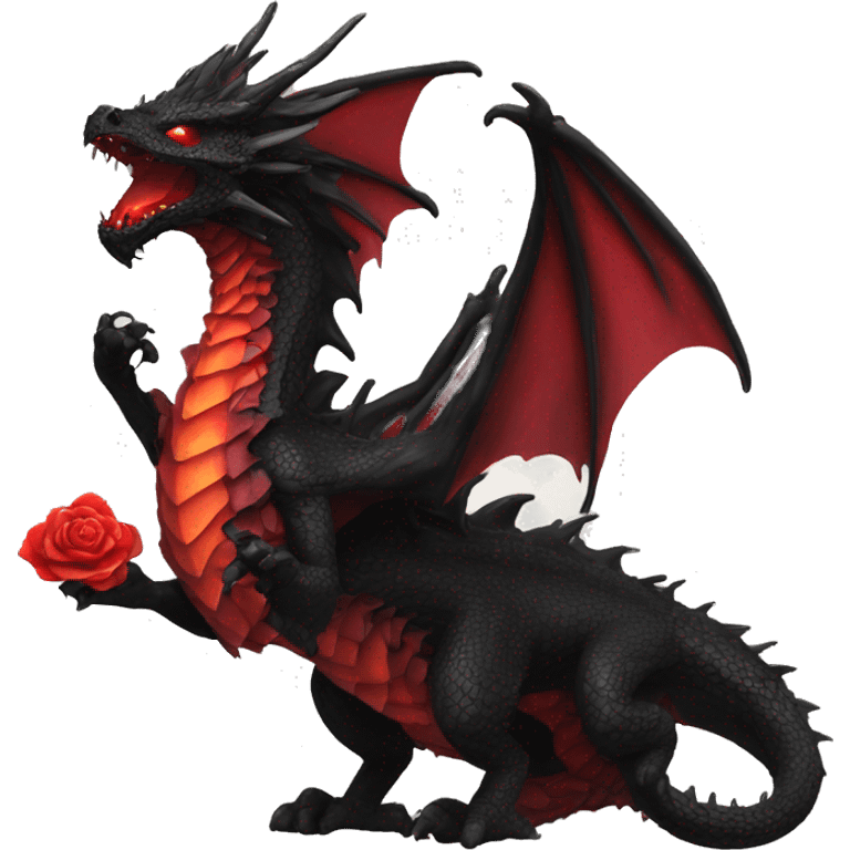 Black dragon breathing red flames, covered in thorned roses emoji