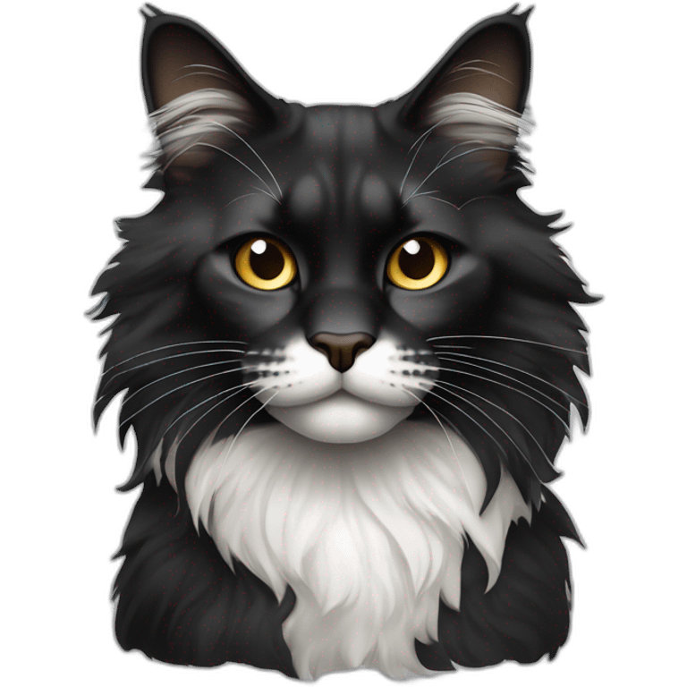 Main coon noir avec ventre blanc et une tache blanche sur le nez emoji