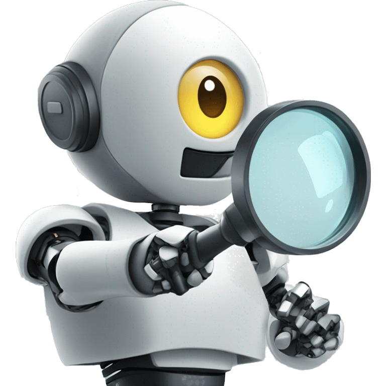 robot using magnifying glass on knowle emoji