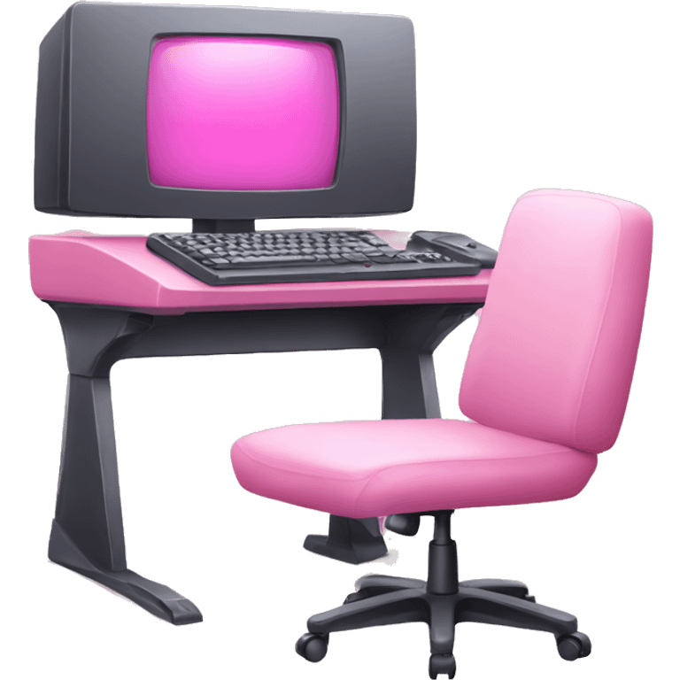 Pink kawaii gaming computer with pink gaming chair  emoji