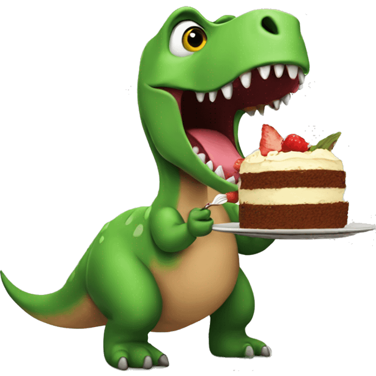 A dinosaur eating cake emoji