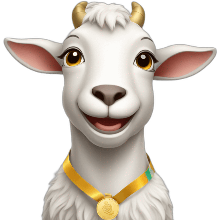 Happy goat with a gold medal emoji