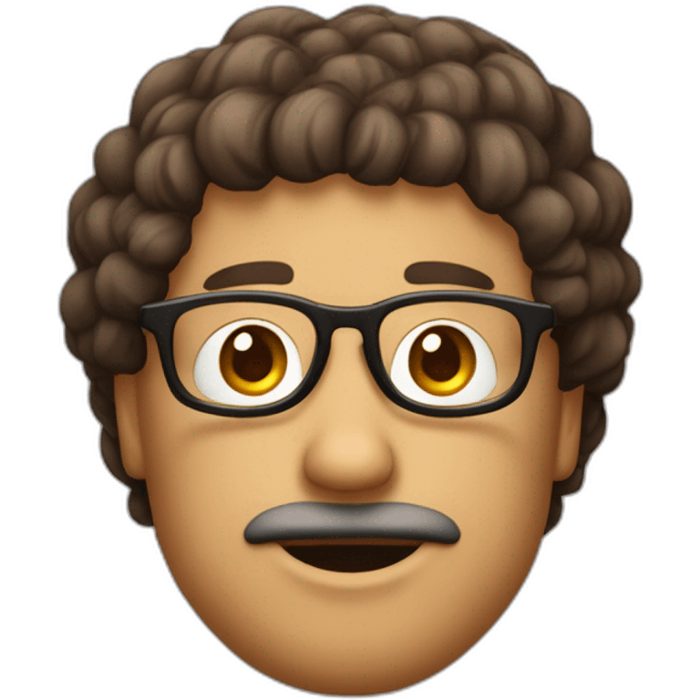 homme avec des cheveux bruns bouclés et des lunettes rondes et des yeux marrons emoji