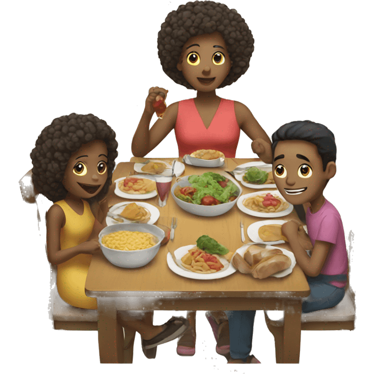 multiracial family eating dinner emoji