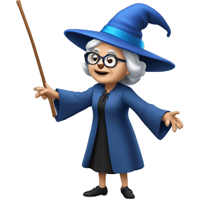 smart granny witch with glasses and blue hat directing orchestra emoji