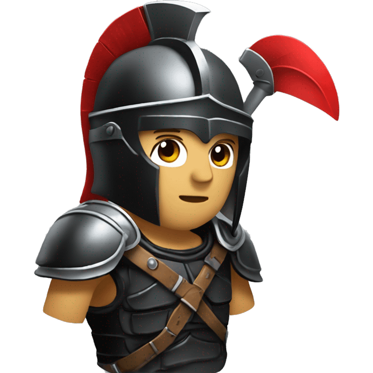 Fantasy spartan warrior male wearing detailed black armor with a red plumed helmet
 emoji