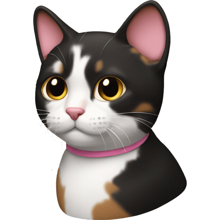 three colour cat: black, brown, white, with pink nose emoji