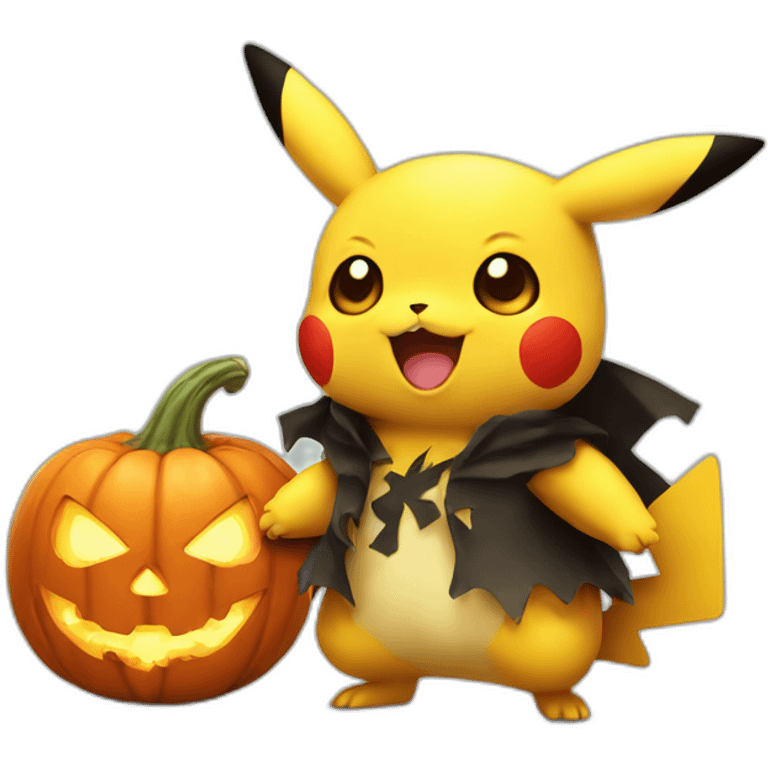 Cute Pikachu holding halloween pumpkin emoji