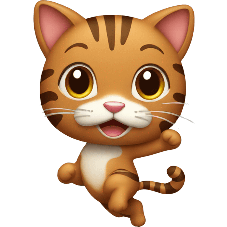 cute brown cat with stripes dancing emoji