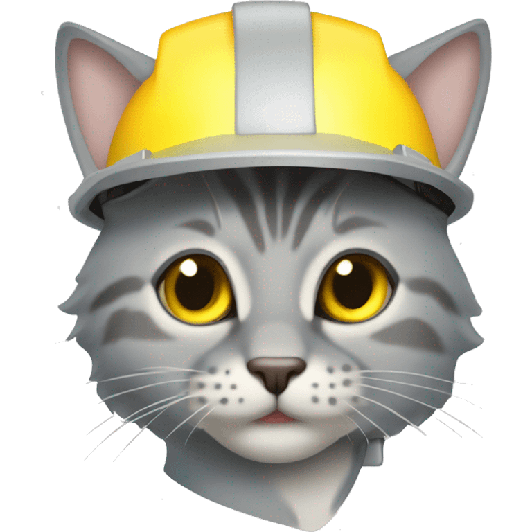 stray gray-cat blue eyes with yellow construction helmet and vest tools, transparent background emoji